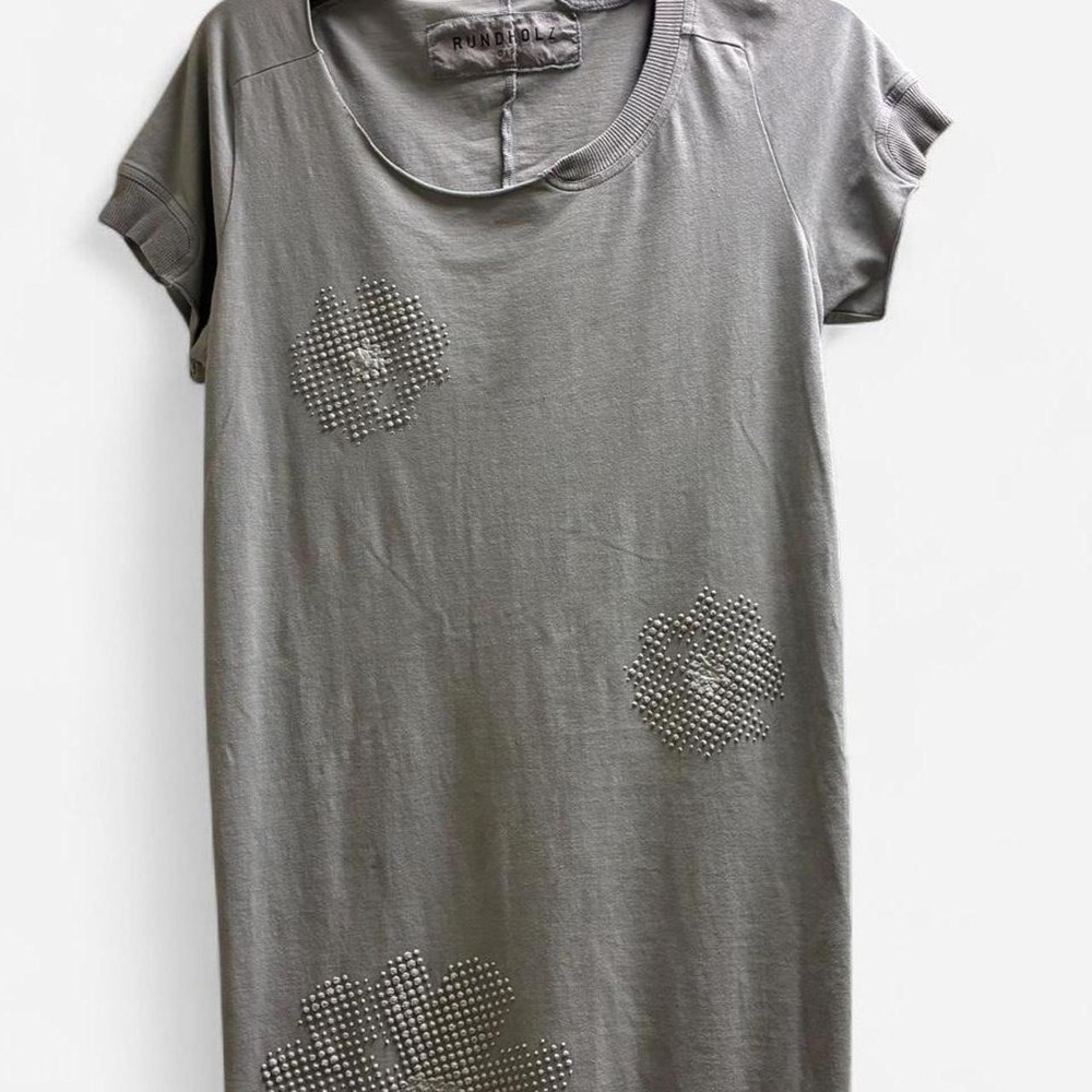 Rundholz DIP gray shirt dress w/ hand‎ painted floral embroidery Sz Small
